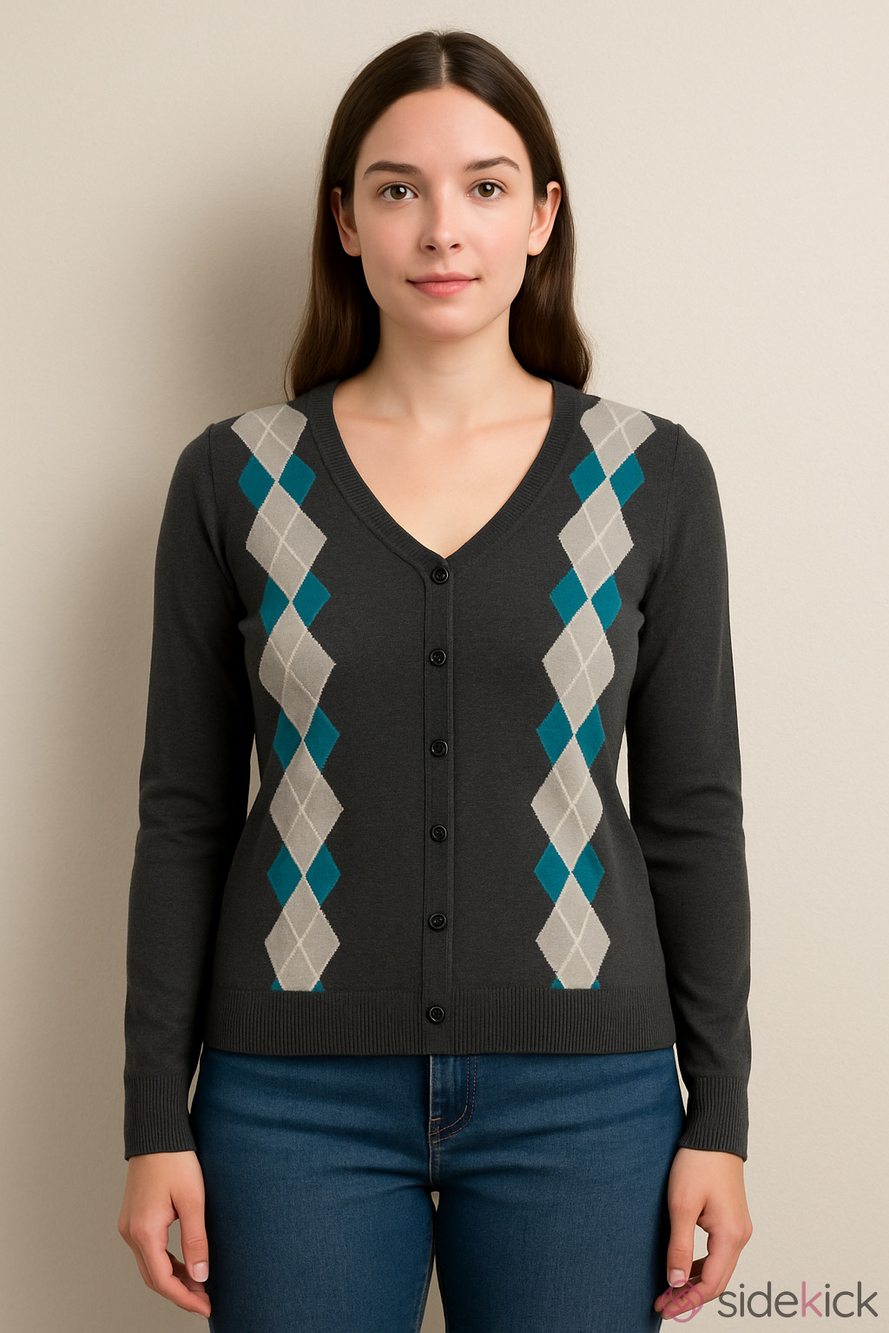 GH Bass 100% Cotton Argyle Sweater Button Front Large